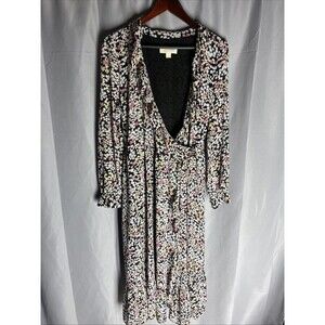 Michael Kors Women's Black Floral Mod Garden Self-Tie Wrap Dress Size Large $195